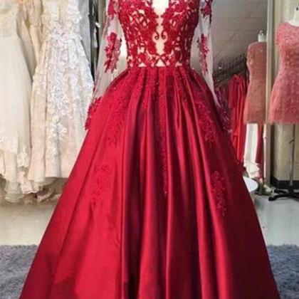 Long Sleeve Red Lace Prom Dress Sexy Off The..