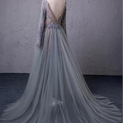 Long Sleeve Lace Prom Dress Sexy V ..