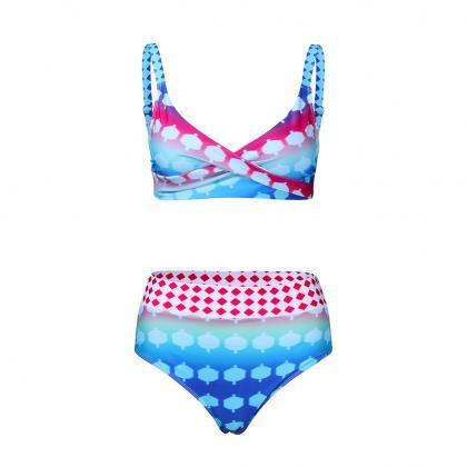 Two Pcs Bikini Set Blue Color Summer Lady Beach..