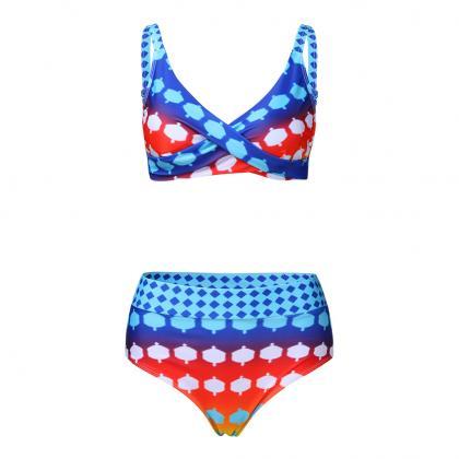 Two Pcs Bikini Set Blue Color Summer Lady Beach..