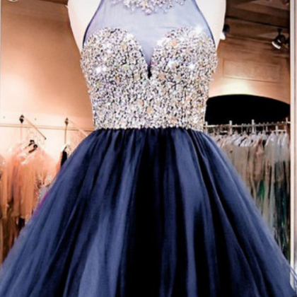 Luxury Crystal Short Navy Blue Homecoming Dress..