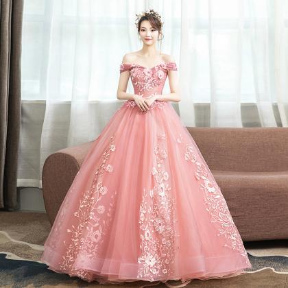 Off The Shoulder Pink Quinceanera Dress Ball Gown..