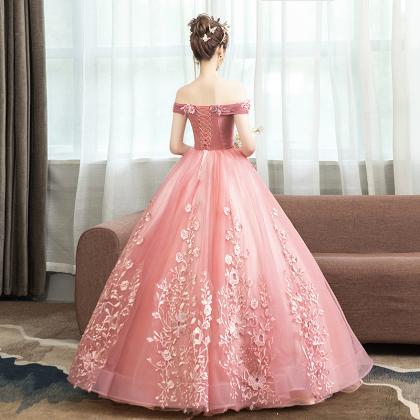 Off The Shoulder Pink Quinceanera Dress Ball Gown..
