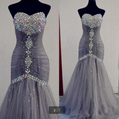 Sexy Sweetheart Light Grey Prom Dress Long Tulle..