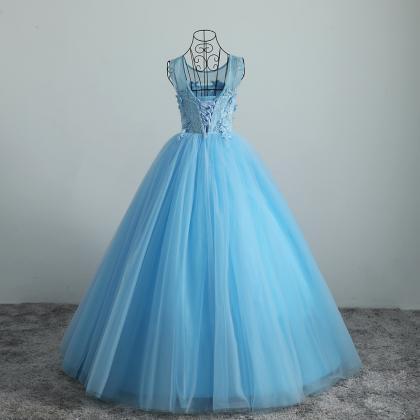 Sky Blue Ball Gown Quinceanera Dresses With..