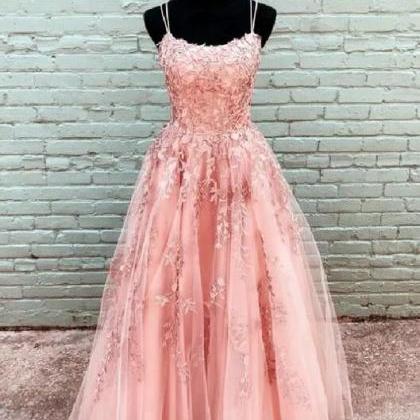 Long Coral Lace Prom Dresses 2021 S..