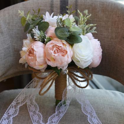 Country Pink Beige Rose Flowers Wedding Bridal..