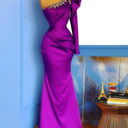 Sexy One Shoulder Purple Prom Dress With..