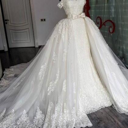Vintage Ivory Lace Wedding Bridal D..