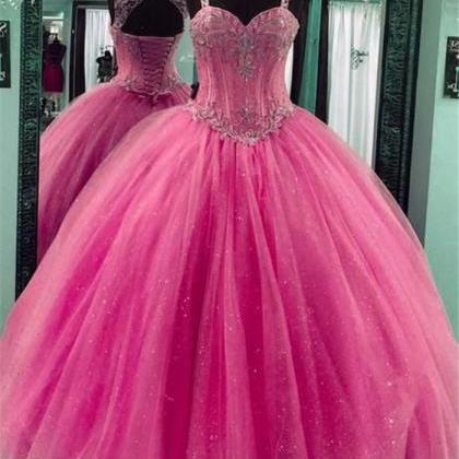 Princess Pink Beaded Quinceanera Dr..
