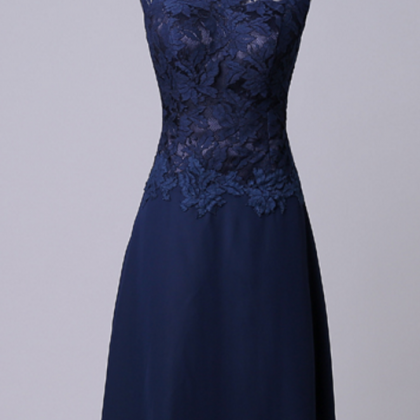 Knee Length Navy Blue Lace Mother o..