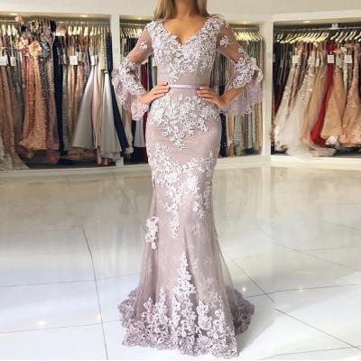 Sexy Mermaid Lace Prom Dress with Long Sleeve Floor Length Formal Evening Dresses Custom Made