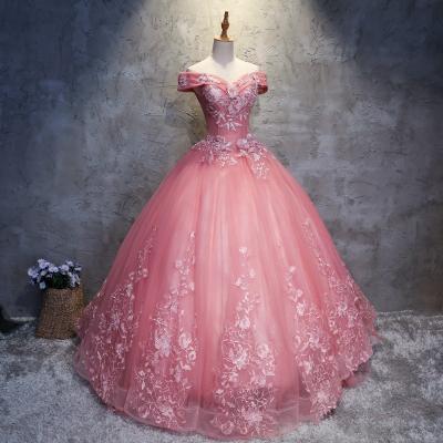 Sweet 15 Year Pink Lace Quiceanera Dresses Ball Gown Sexy off The Shoulder Lace Up Back