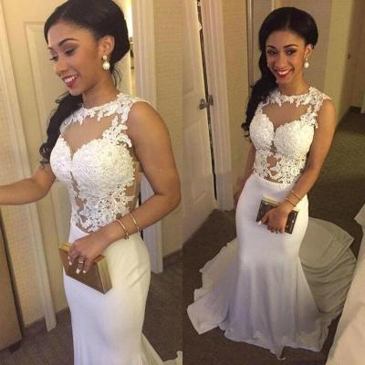 2017 Prom Dress, Long White Prom Dresses, Vintage White Lace Sheer Mermaid Long Prom Dresses, 2017 Abendkleider , Illusion Back Lace Party Dress Sweep Train, Tank Top Jewel Neck Long Evening Dress, Formal White Evening Dress Plus Size, See Through Back Cheap White Graduation Party Dresses