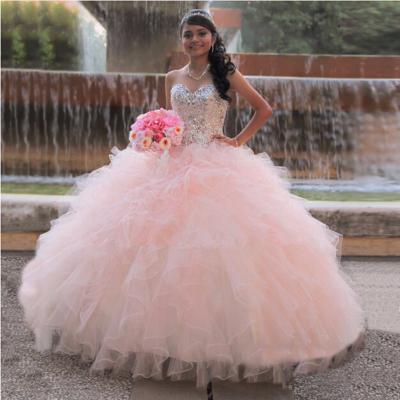 Princess Pink Quinceanera Dress Ball Gown, Cheap 16 Year Puffy Party Dress, 2017 New Quinceanera Dresses For 15 Year, Sweetheart Corest Ruffles Tiered Party Dress, Formal Pink Puffy Crystal Prom Dress Long, Tiered Ruffles Cheap Debutante Gowns 2017 