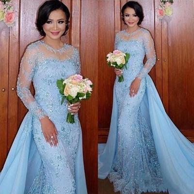 New 2017 Sky Blue Prom Dress, Sexy Sheer Lace Prom Dress, Long Sleeve Mermaid Prom Dress, Illusion Neck Arabic Party Dress, Elegant Formal Dress With Detachable Skirt, Sky Blue Lace Appliques Party Dress, Formal Evening Dress With Full Sleeve, 2017 Vestidos De Festa