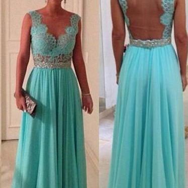2017 Hot Sale Cheap Turquoise Evening Dresses Sheer Neck Back See Through Turquoise Blue Long Prom Dress