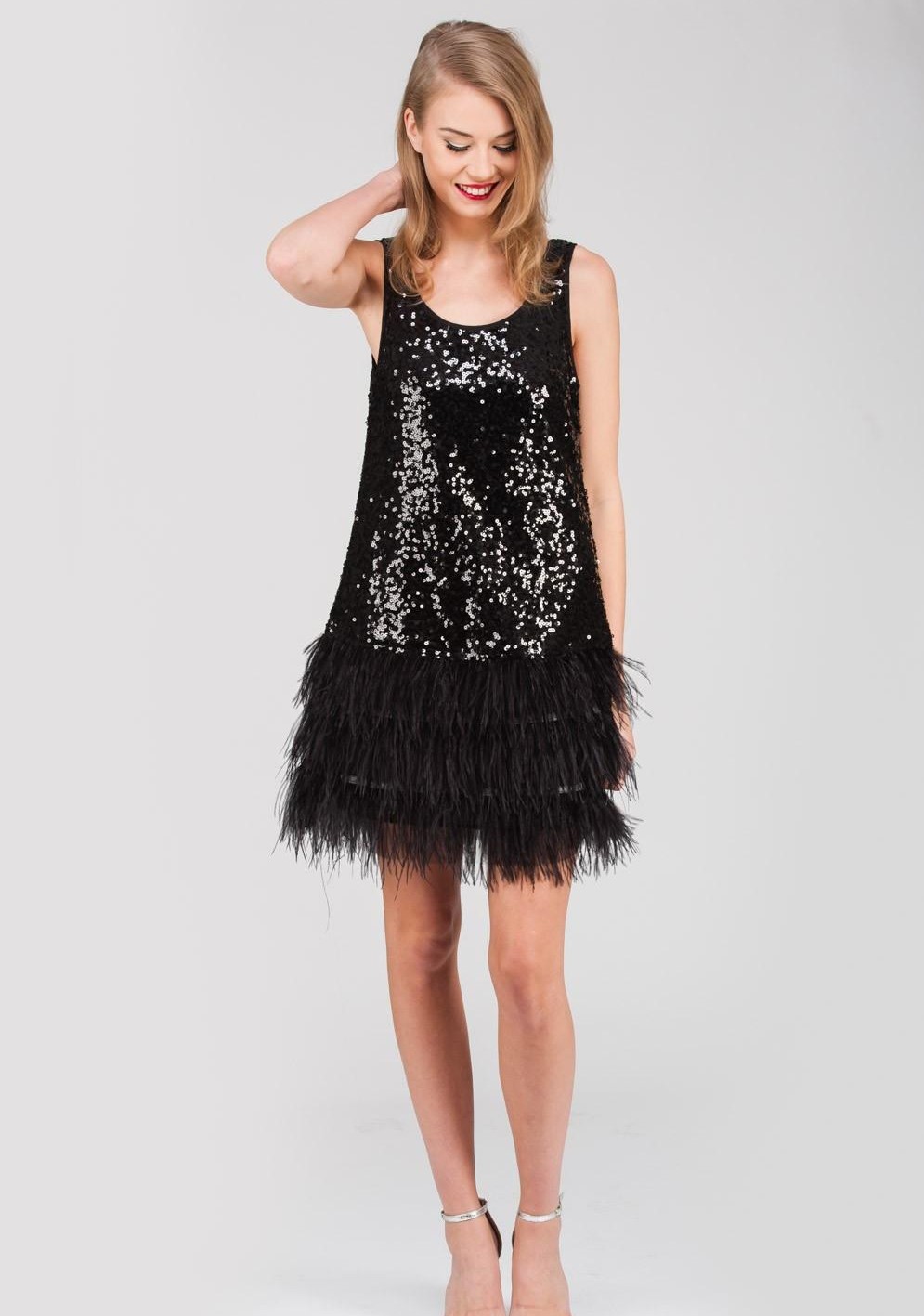 sequin and feather gown