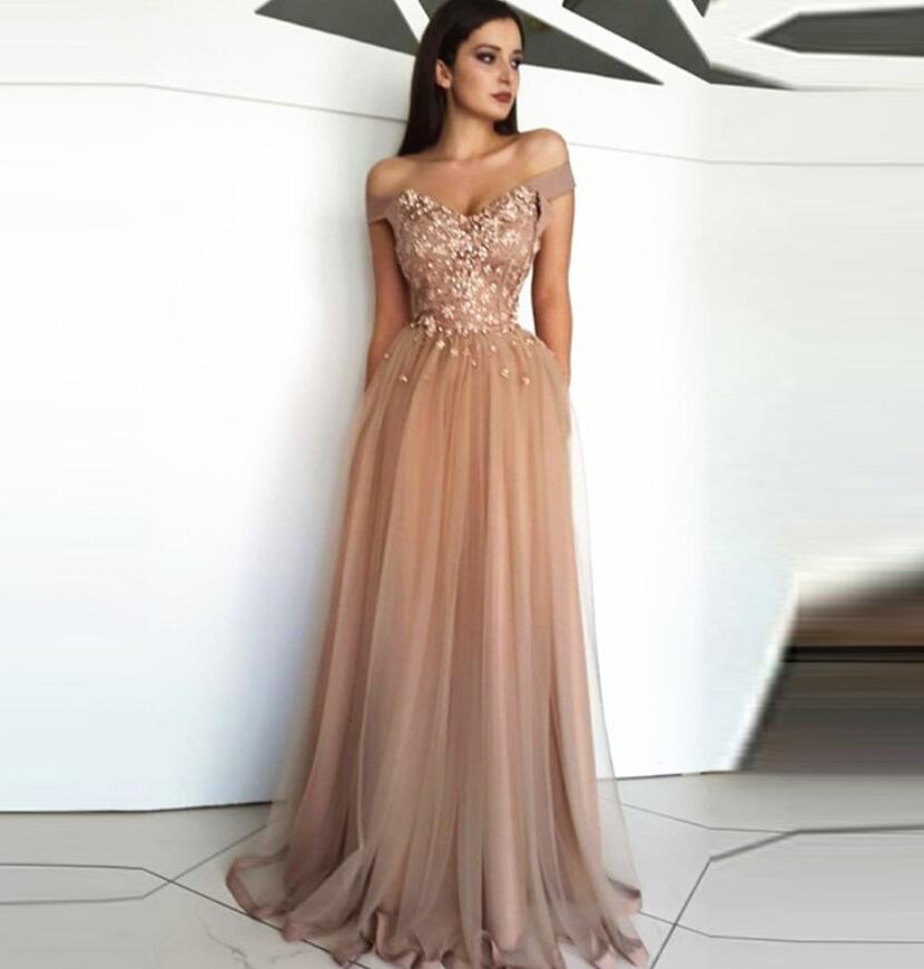 nude and gold prom dress