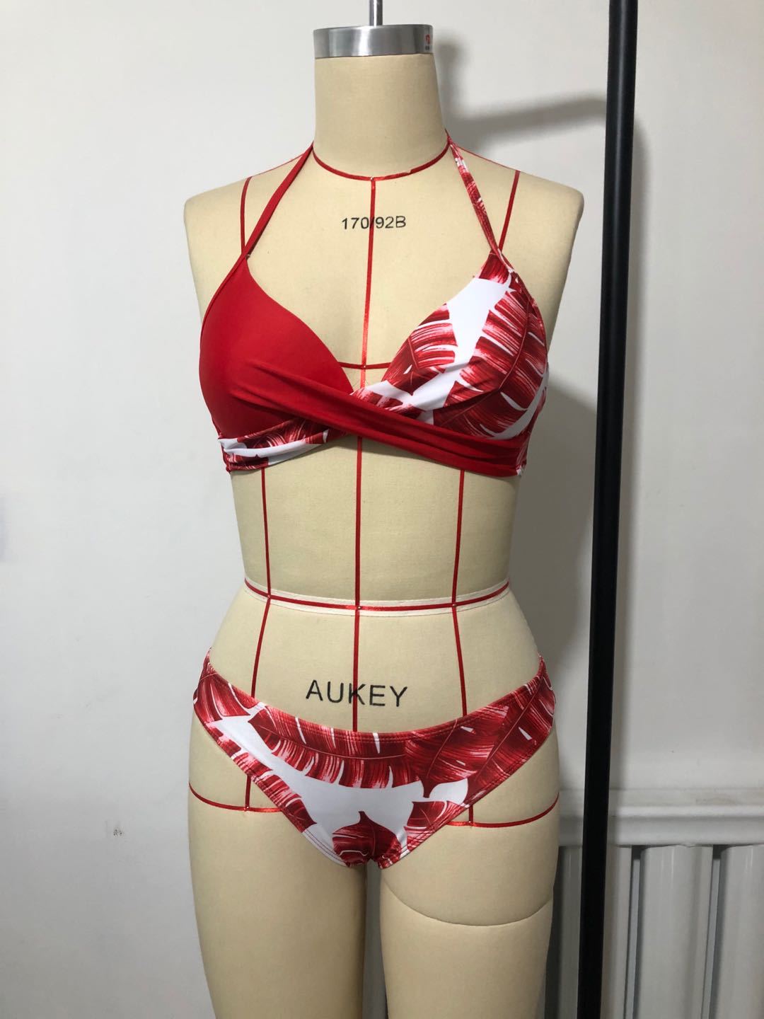 Women Swimsuit Straps Lace Up Bikini Two Pieces Set Printing Bathing Suit Swimwear Short