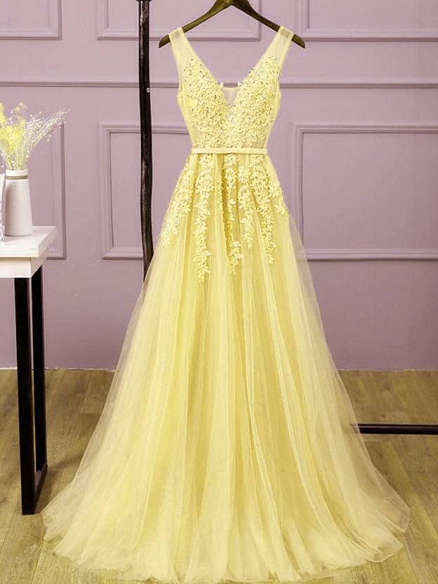 yellow lace formal dress