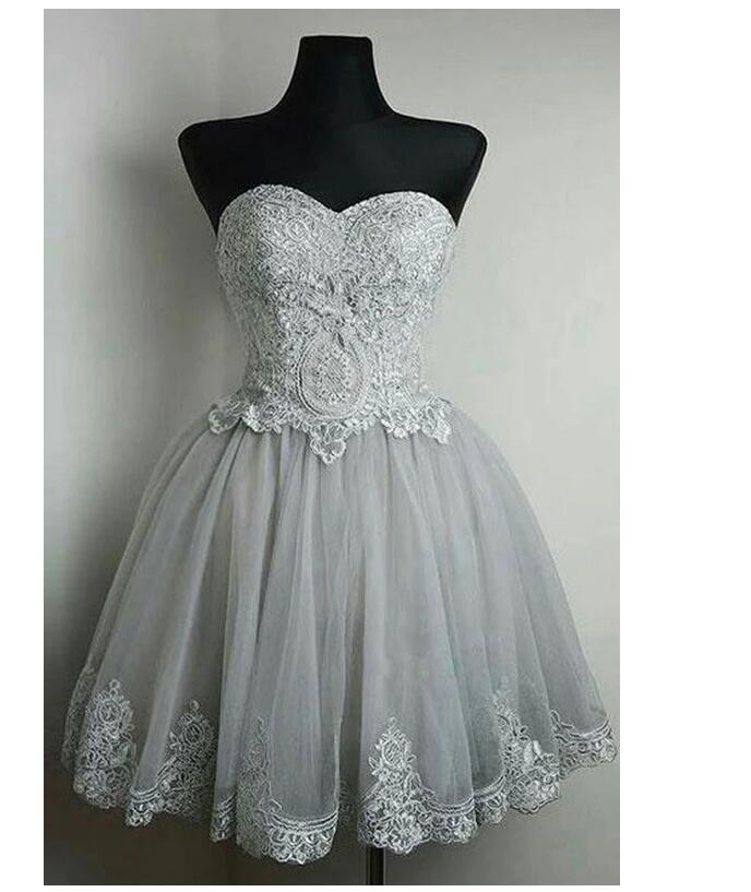 Short Silver Lace Homecoming Dresses 2020 Sexy Sweetheart Backless ...