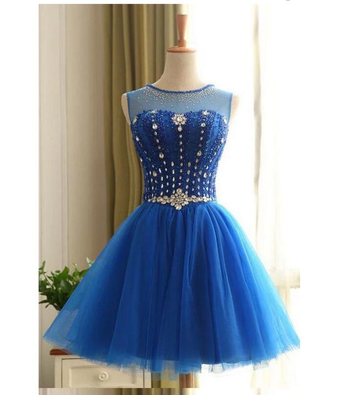 Short Royal Blue Homecoming Dress With Beaded Sequins Top Ball Gown on ...