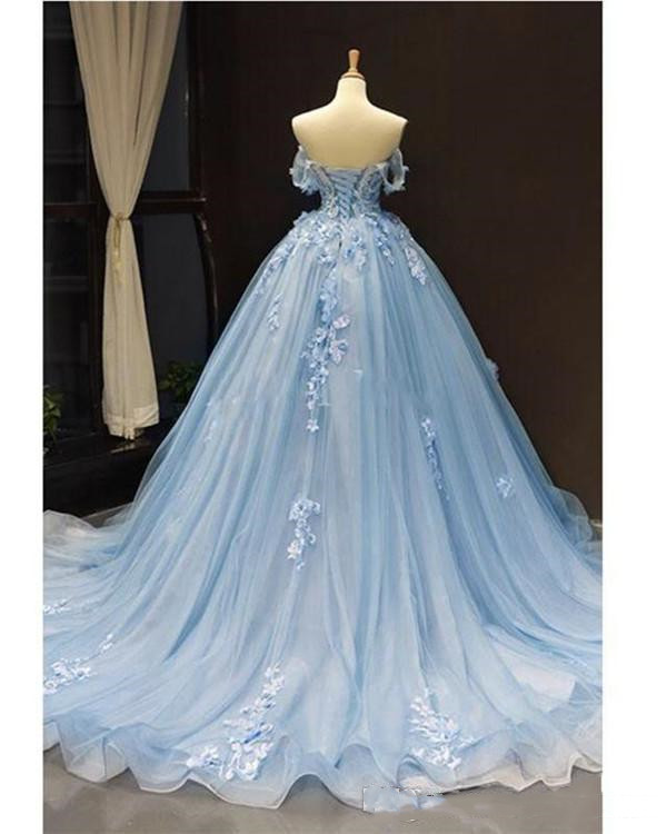 Off The Shoulder Blue Princess Quinceanera Dress Corset Back Ball Gown ...