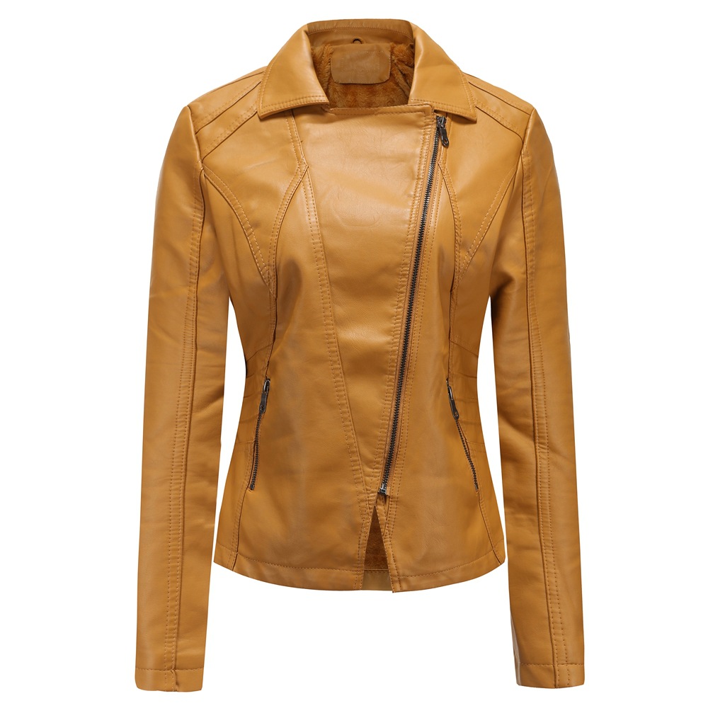 2020 Winter Plus Cashmere Women Leather Jacket Slim Short Coat Moto ...