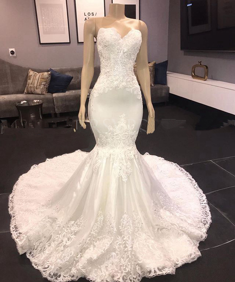 Vingtage White Lace Appliques Mermaid Wedding Dresses With Court Train Sexy Sweetheart Backless Bridal Gowns Plus Size