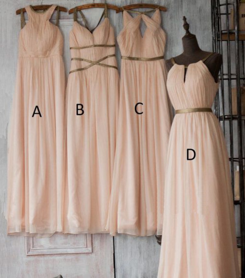 Nude Pink Bridesmaid Dress Long Chiffon Formal Women Wedding Party Dresses Plus Size