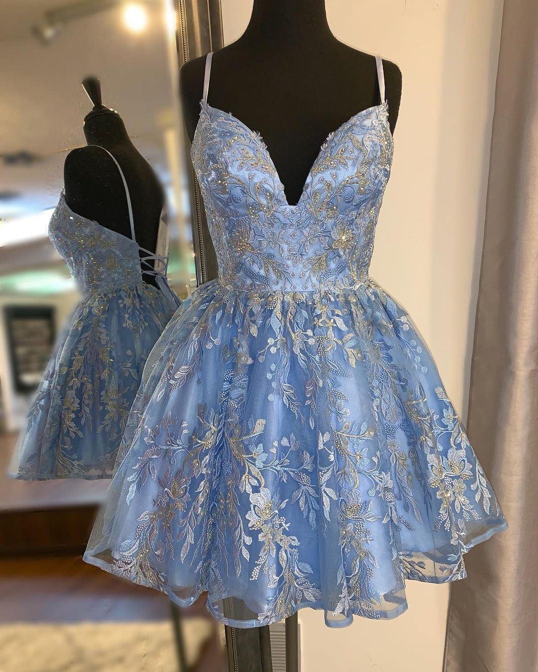 Lacy strap up blue petticoat
