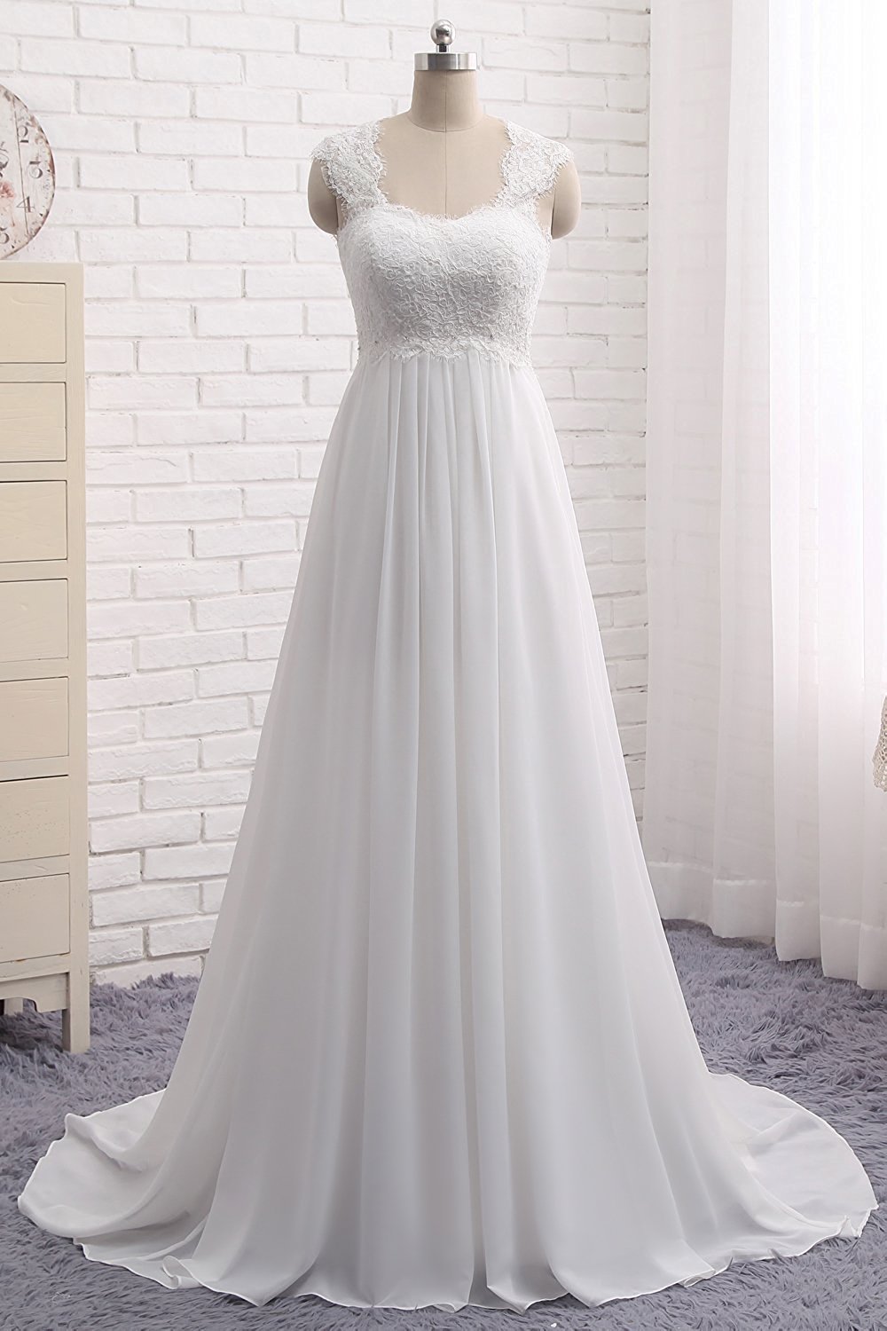 Plus Size Beige Lace Long Wedding Dresses A Line Chiffon Vintage Women ...