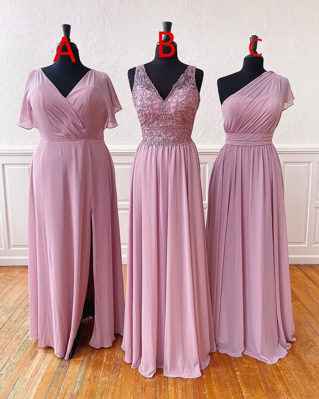 Dirty Pink Chiffon Bridesmaid Dress Plus Size Long Wedding Party Dress Custom Made