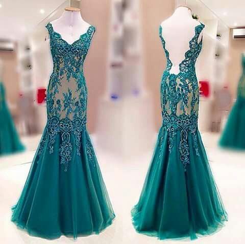 Emerald Green Lace Elegant Evening Dresses Sexy Backless V Neck Pageant Prom Dress for Women
