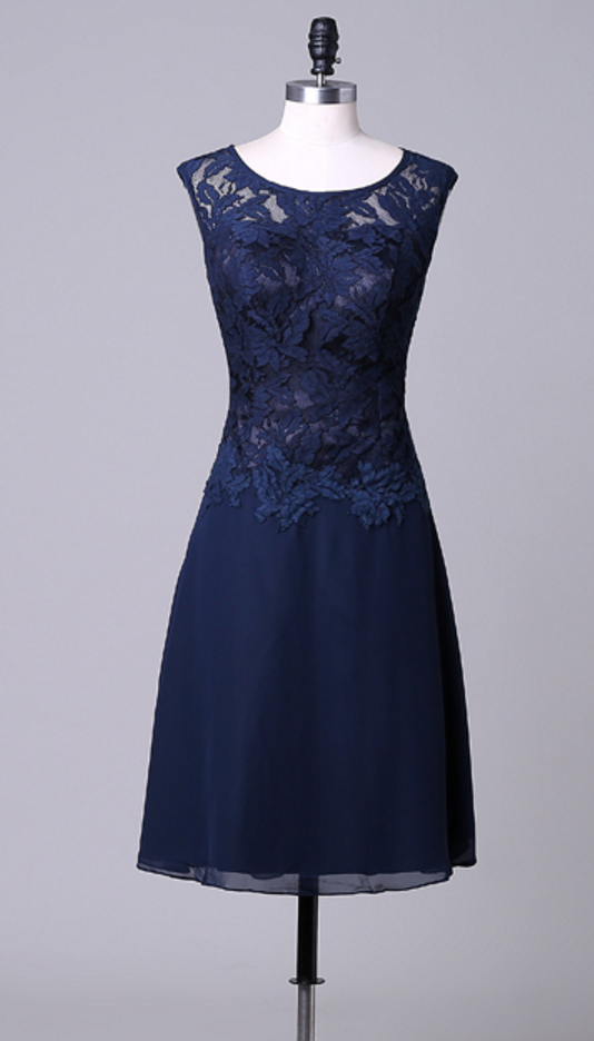 Knee Length Navy Blue Lace Mother of the Bride Dress for Wedding Party Plus Size