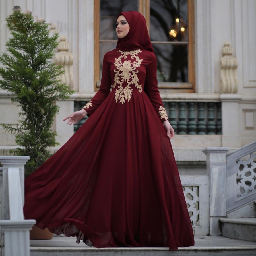 muslim designer burgundy prom dresses, long burgundy party dresses