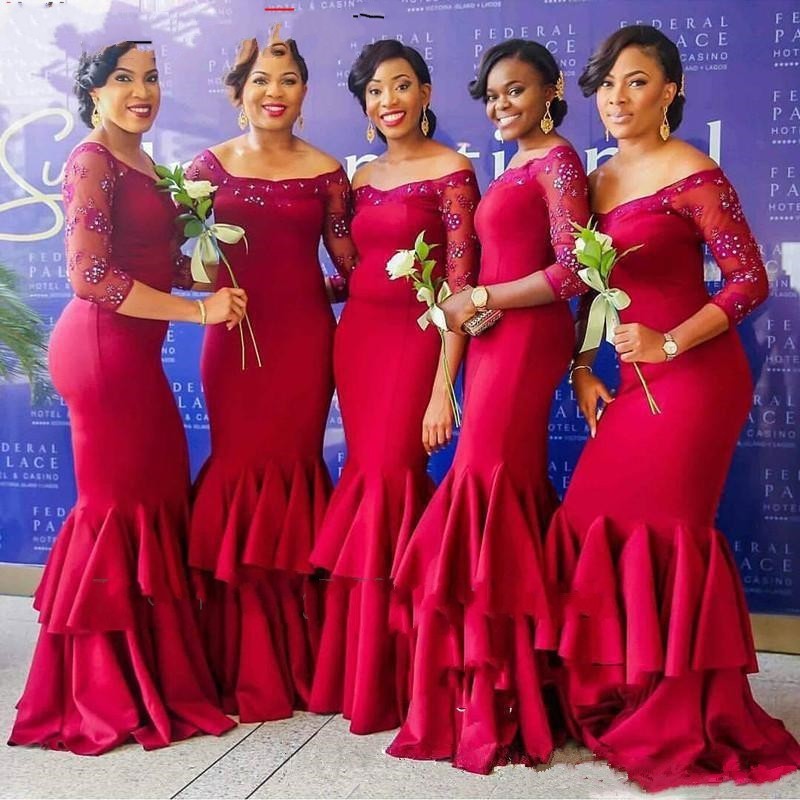 Off The Shoulder Red Bridesmaid Dress Long Sleeve Prom Dresses Off The Shoulder Red Bridesmaid Dress Long Sleeve Prom Dresses Boat Neck Party