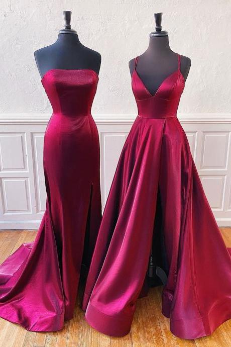 Free shipping Sexy Split Side Burgundy Prom Dresses 2020 Vestidos De Festa Formal Women Red Wine Party Dress Gowns