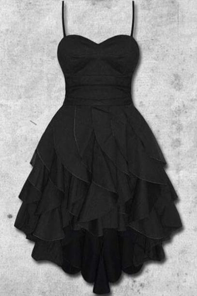 Little Black Short Party Dresses Ruffles Tiered Spaghetti Strap Girls Dress