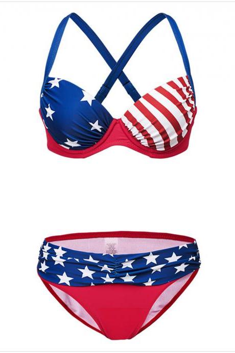Women Two Pieces American flag Bikini Sets Short Bathing Suits