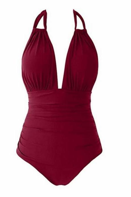 One Pc Burgundy Lady Swimsuit Bikini Suit for Beach Summer Holiday Bathing Suit
