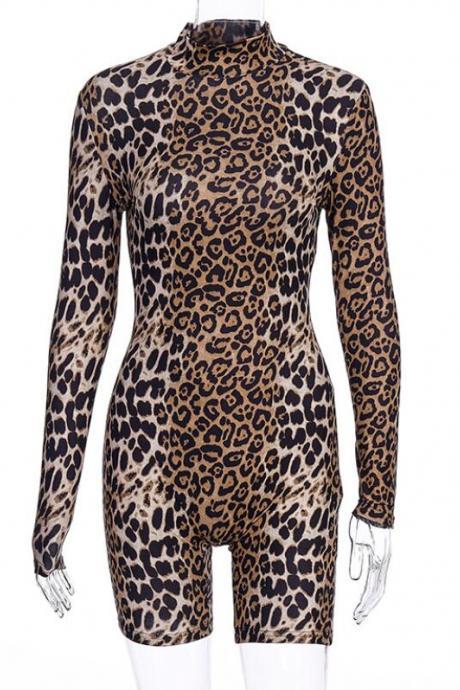 2020 Fall Winter Women Leopard Print Jumpsuits Long Sleeve Sexy Lady Clothing Wear