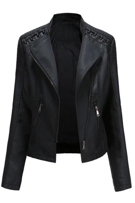 2020 Fall Winter Women Slim PU Jacket Leather Coats Zipper Closure Short Moto Bike Cool Jackets Outwear
