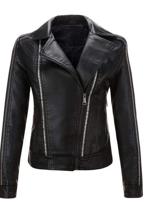 2020 Fall Winter Short Moto Bike Cool Jackets Outwear Women Slim PU Jacket Leather Coats Zipper Closure