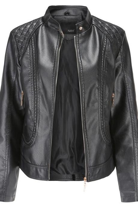 2020 Fall Spring Women Jacket PU Leather Zipper Closure OL Office Lady Jackets Coat Clothing Plus Size