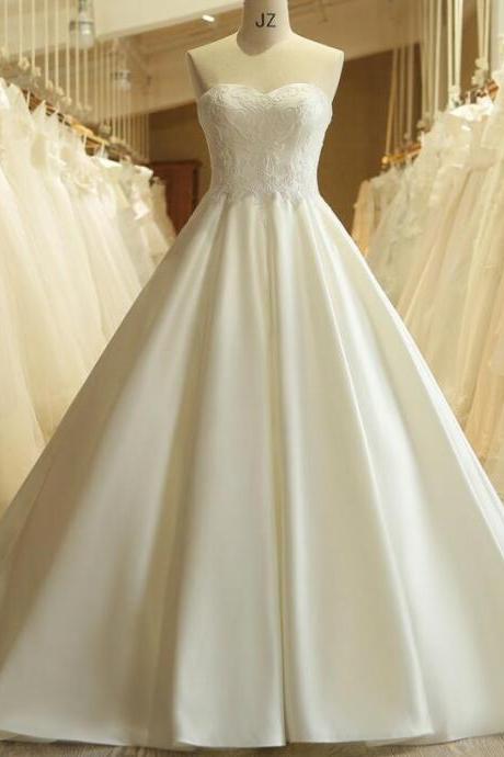 Princess Simple Chapel Train Bridal Gowns Corset Embroidery Satin Wedding Dress long