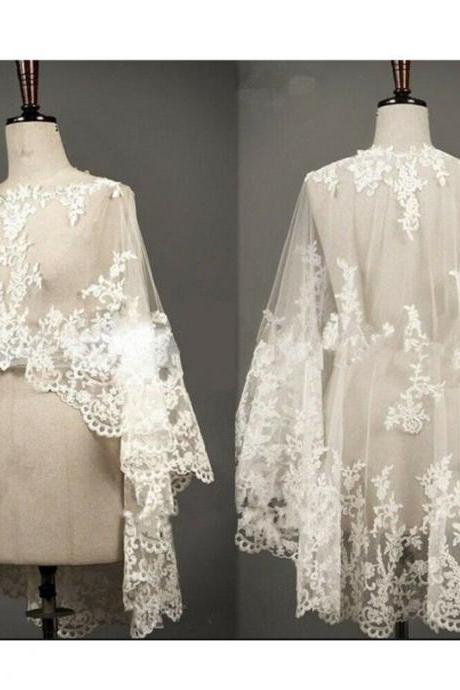 One Size Long Iovry Lace Wedding Cape Wraps for Bridal Accessories