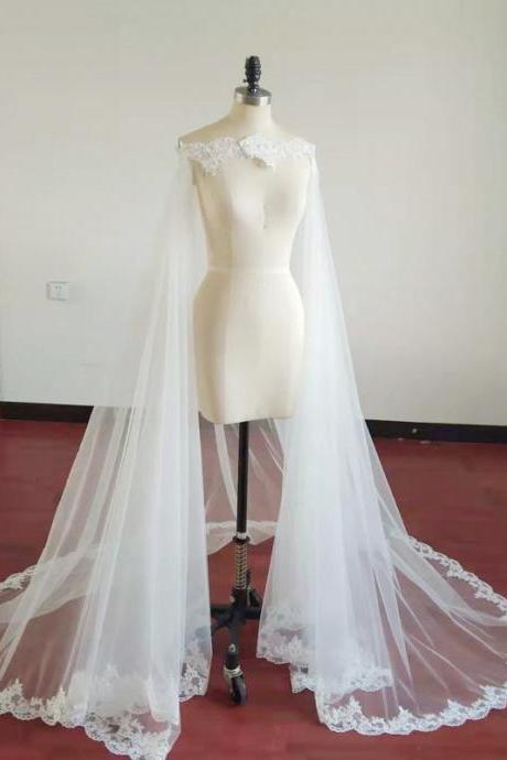 1.8m Length Long Iovry Lace Women Wedding Cape Wraps for Bridal Accessories