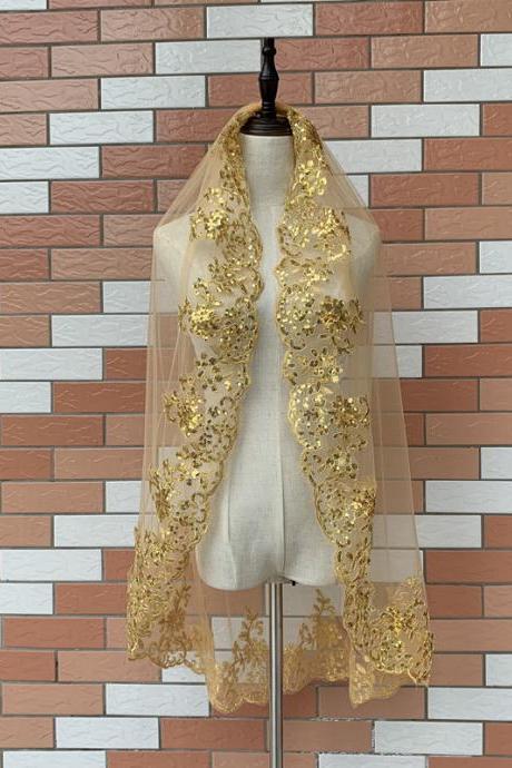 Golden Appliques Wedding Bridal Veil for Wedding Accessories